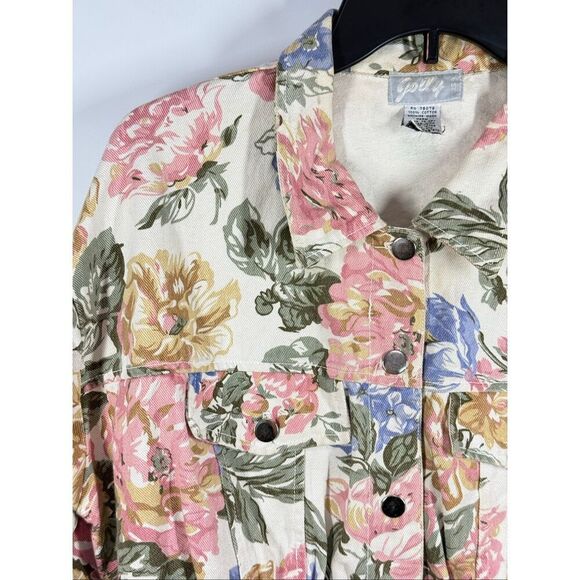 Vintage 80's Jolly floral cotton denim cropped jean jacket size large - Picture 2 of 7